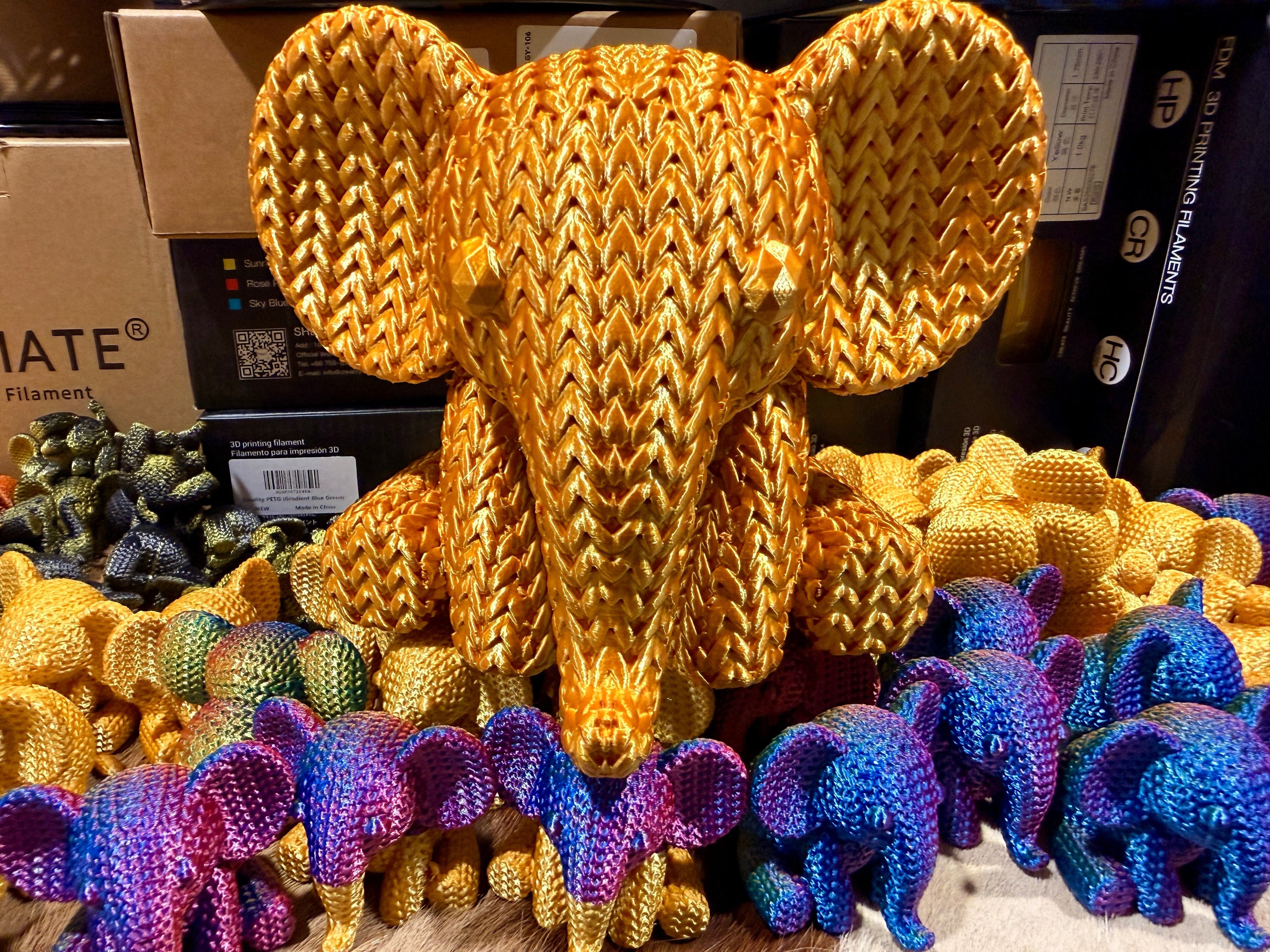The Jumbo Gold Elephant 350% size, signature showpiece in gold silk PLA